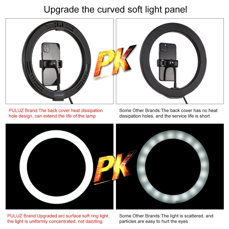 PULUZ 7.9 inch 20cm Ring Curved Light + Desktop Arm Stand USB 3 Modes Dimmable Dual Color Temperature LED Vlogging Selfie Photography Video Lights with Phone Clamp(Black) - Ring Light by PULUZ | Online Shopping South Africa | PMC Jewellery | Buy Now Pay Later Mobicred