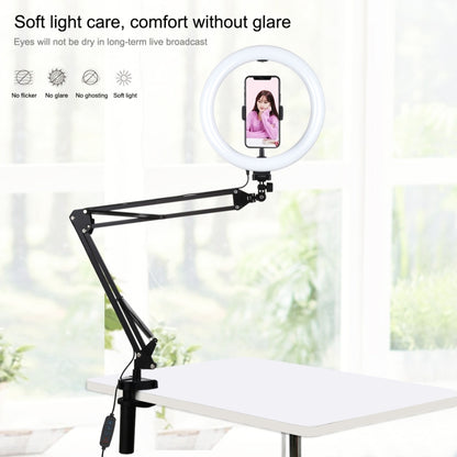 PULUZ 10.2 inch 26cm Ring Curved Light + Desktop Arm Stand USB 3 Modes Dimmable Dual Color Temperature LED Vlogging Selfie Photography Video Lights with Phone Clamp(Black) - Ring Light by PULUZ | Online Shopping South Africa | PMC Jewellery | Buy Now Pay Later Mobicred