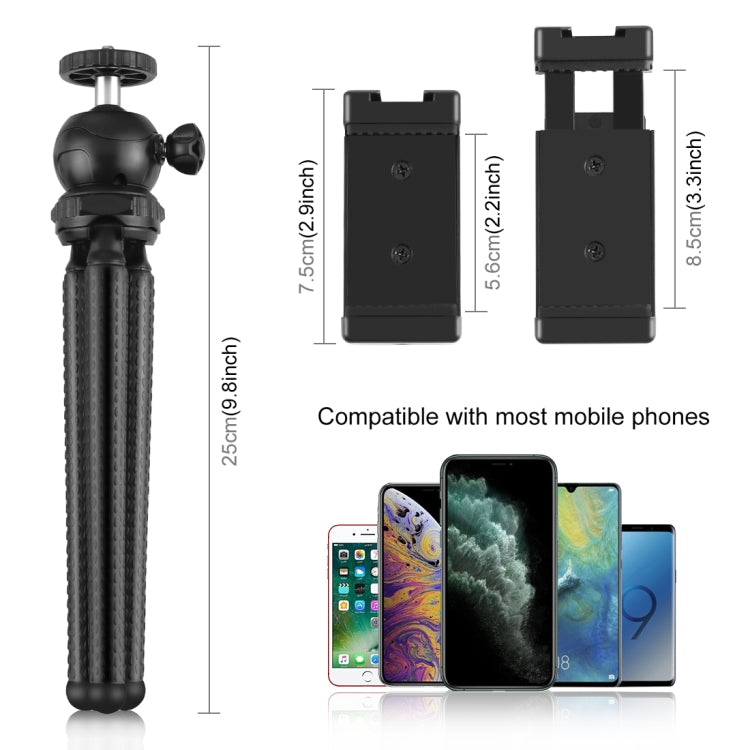 PULUZ  4 in 1 Vlogging Live Mini Octopus Bracket Kit + Studio Light + Microphone + Phone Clamp Kits(Black) - free shipping - PMC TechLife - Order now!