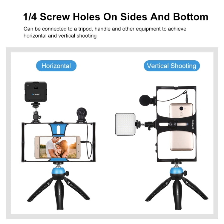 PULUZ 4 in 1 Vlogging Live Broadcast LED Selfie Fill Light Smartphone Video Rig Kits with Microphone + Tripod Mount + Cold Shoe Tripod Head for iPhone, Galaxy, Huawei, Xiaomi, HTC, LG, Google, and Other Smartphones (Blue) - free shipping - PMC TechLife - Order now!