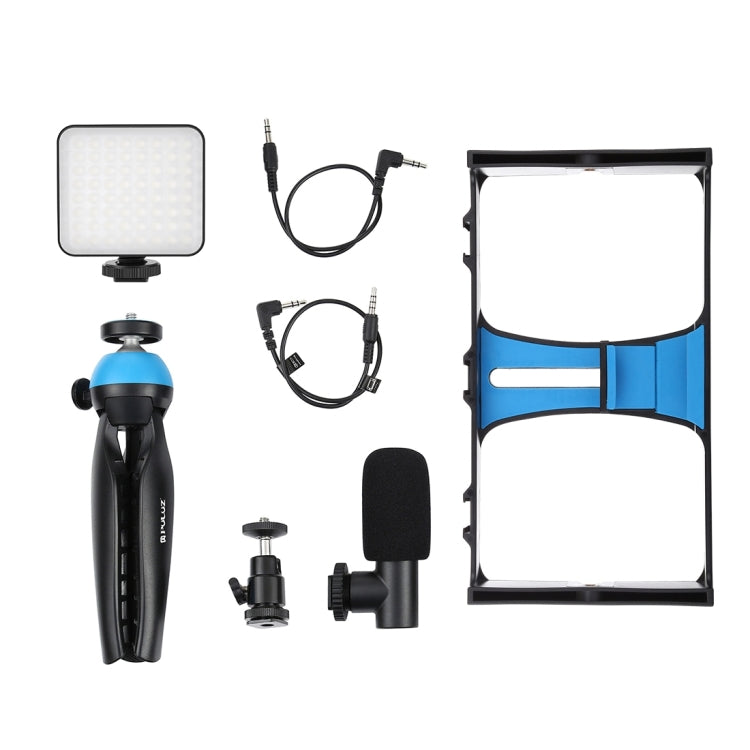 PULUZ 4 in 1 Vlogging Live Broadcast LED Selfie Fill Light Smartphone Video Rig Kits with Microphone + Tripod Mount + Cold Shoe Tripod Head for iPhone, Galaxy, Huawei, Xiaomi, HTC, LG, Google, and Other Smartphones (Blue) - free shipping - PMC TechLife - Order now!