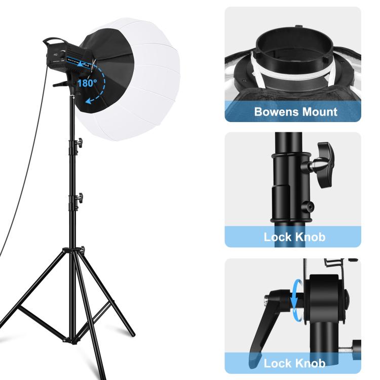 PULUZ 220V 120W Studio Video Light + 2.8m Light Holder + 65cm Foldable Lantern Softbox Photography Kit(EU Plug) - free shipping - PMC TechLife - Order now!