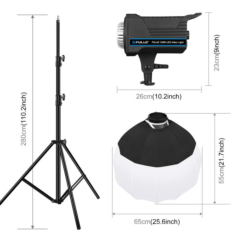 PULUZ 220V 120W Studio Video Light + 2.8m Light Holder + 65cm Foldable Lantern Softbox Photography Kit(UK Plug) - free shipping - PMC TechLife - Order now!