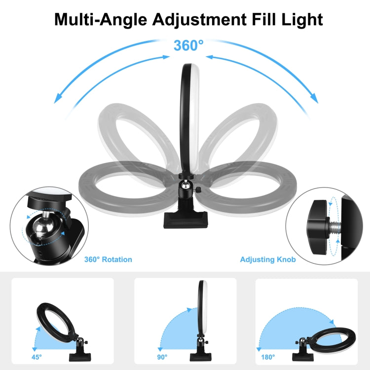 PULUZ 10.2 inch 26cm Ring Light + Monitor Clip USB 3 Modes Dimmable Dual Color Temperature LED Curved Diffuse Vlogging Selfie Beauty Photography Video Lights with Phone Clamp(Black) - Ring Light by PULUZ | Online Shopping South Africa | PMC Jewellery | Buy Now Pay Later Mobicred