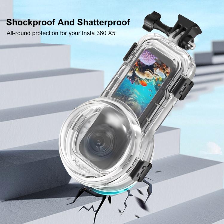For Insta360 X5 PULUZ 60m Waterproof Sealed Diving Case with Silicone Lens Cover (Black) - free shipping - PMC TechLife - Order now!