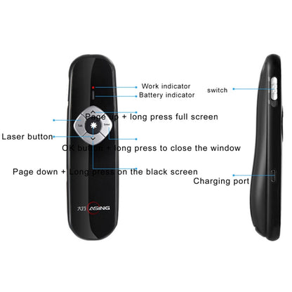 ASiNG A800 USB Charging 2.4GHz Wireless Presenter PowerPoint Clicker Representation Remote Control Pointer, Control Distance: 100m(White) -  by ASiNG | Online Shopping South Africa | PMC Jewellery | Buy Now Pay Later Mobicred