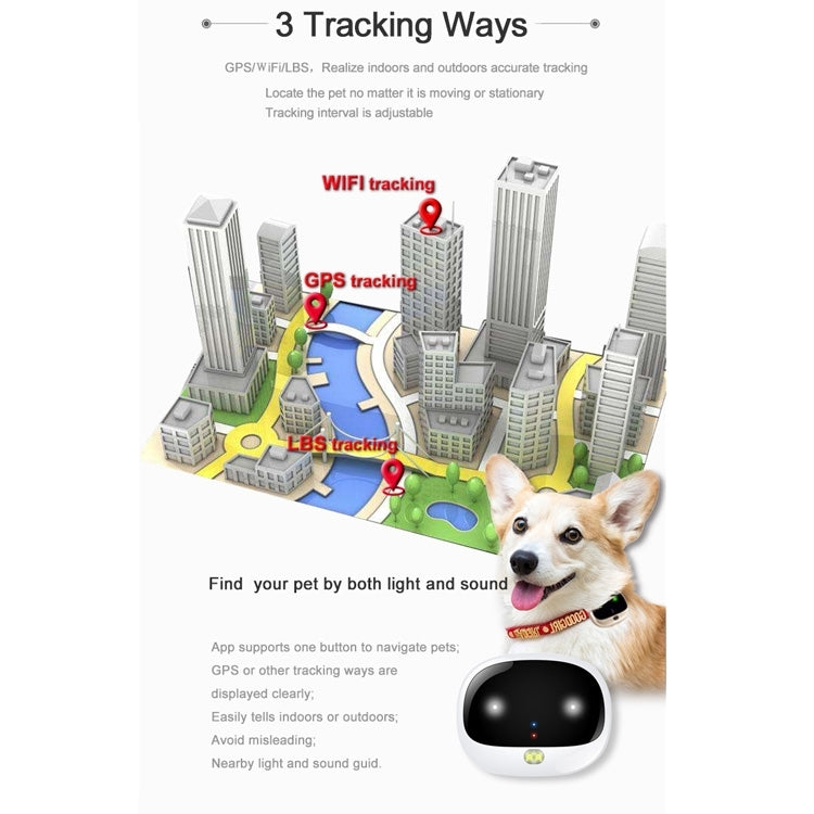 RF-V43 B Style IP67 Waterproof GPS + LBS + WiFi Pet Locator Pet Collar Tracking Device For North America/South America(White) - Pet Tracker by PMC TechLife | Online Shopping South Africa | PMC TechLife | Buy Now Pay Later Mobicred