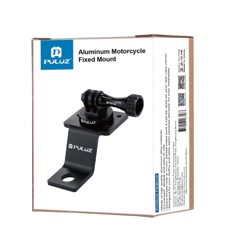 PULUZ Aluminum Alloy Motorcycle Fixed Holder Mount with Tripod Adapter & Screw for GoPro Hero12 Black / Hero11 /10 /9 /8 /7 /6 /5, Insta360 Ace / Ace Pro, DJI Osmo Action 4 and Other Action Cameras(Black) - Holder by PULUZ | Online Shopping South Africa | PMC Jewellery | Buy Now Pay Later Mobicred