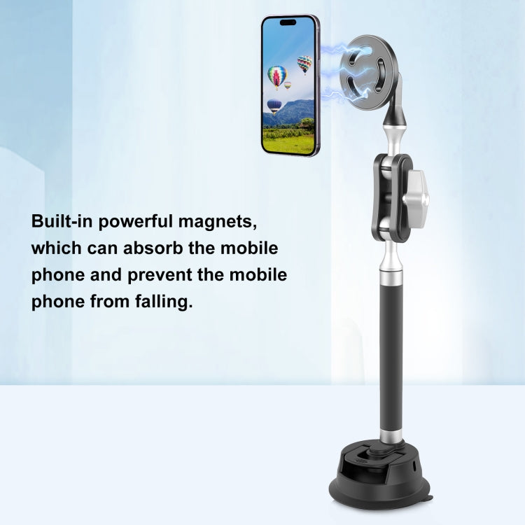 PULUZ Car Suction Cup Arm Mount Phone Tablet Magnetic Holder with Phone Clamp (Black) - Holder by PULUZ | Online Shopping South Africa | PMC TechLife | Buy Now Pay Later Mobicred