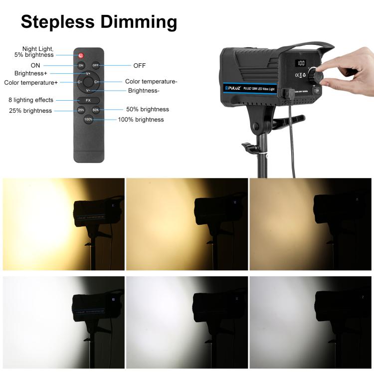 PULUZ 220V 120W Studio Video Light Dual Color Temperature Built-in Dissipate Heat System with Remote Control(US Plug) - free shipping - PMC TechLife - Order now!
