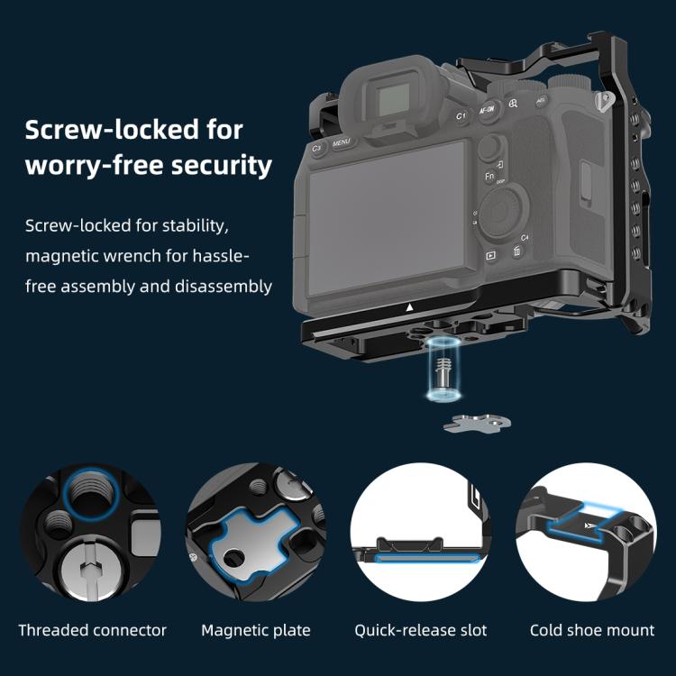 PULUZ Metal Camera Cage Stabilizer Rig for Sony A7 IV / ILCE-7M4 / A7M4 / A7M3 / A7R3  / A7R III / A7R5(Black) - free shipping - PMC TechLife - Order now!