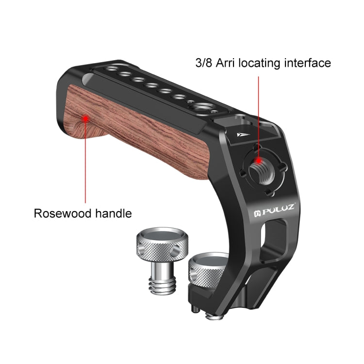 PULUZ Arri Metal Wooden Top Handle with Cold Shoe Mount for Mirrorless Camera Cage Stabilizer (Black) - Camera Stabilizer by PULUZ | Online Shopping South Africa | PMC TechLife | Buy Now Pay Later Mobicred