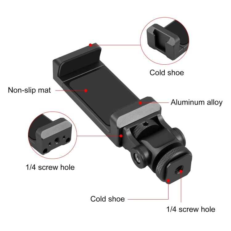 PULUZ Tripod Head Cold Shoes Aluminum Alloy Phone Clamp Holder Bracket (Black) - Desktop Holder by PULUZ | Online Shopping South Africa | PMC TechLife | Buy Now Pay Later Mobicred