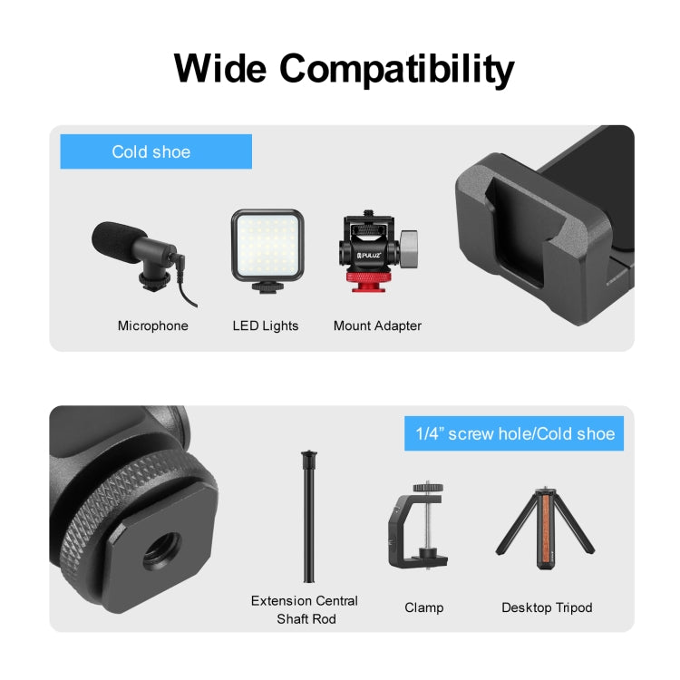 PULUZ Tripod Head Cold Shoes Aluminum Alloy Phone Clamp Holder Bracket (Black) - Desktop Holder by PULUZ | Online Shopping South Africa | PMC TechLife | Buy Now Pay Later Mobicred
