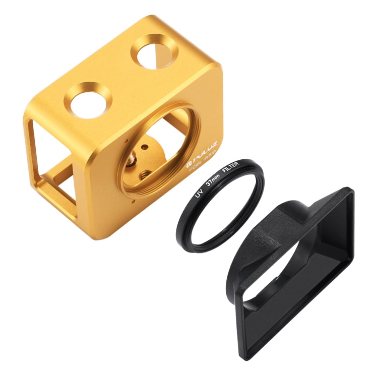 PULUZ for Sony RX0 Aluminum Alloy Protective Cage + 37mm UV Filter Lens + Lens Sunshade with Screws and Screwdrivers(Gold) - free shipping - PMC TechLife - Order now!