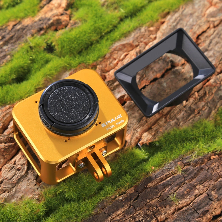 PULUZ for Sony RX0 Aluminum Alloy Protective Cage + 37mm UV Filter Lens + Lens Sunshade with Screws and Screwdrivers(Gold) - free shipping - PMC TechLife - Order now!