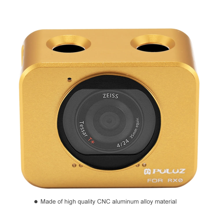 PULUZ for Sony RX0 Aluminum Alloy Protective Cage + 37mm UV Filter Lens + Lens Sunshade with Screws and Screwdrivers(Gold) - free shipping - PMC TechLife - Order now!