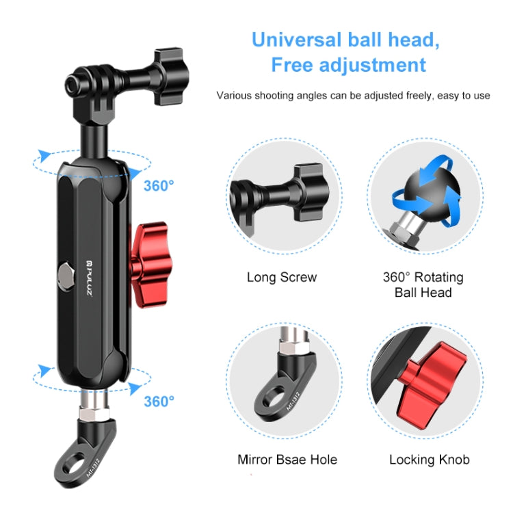 PULUZ Motorcycle Rearview Oblique CNC Metal Magic Arm Rod Mount - Bicycle Handlebar Mount by PULUZ | Online Shopping South Africa | PMC Jewellery