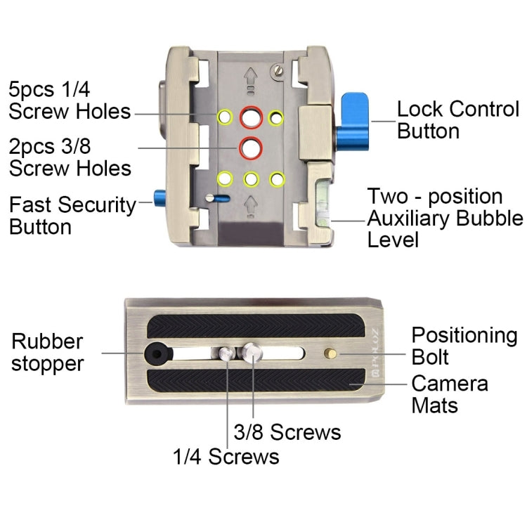 PULUZ Quick Release Clamp Adapter + Quick Release Plate for  DSLR & SLR Cameras(Gold) - Tripod Heads by PULUZ | Online Shopping South Africa | PMC Jewellery