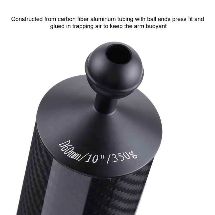 PULUZ 10.82 inch 27.5cm Length 60mm Diameter Dual Balls Carbon Fiber Floating Arm, Ball Diameter: 25mm, Buoyancy: 350g - free shipping - PMC TechLife - Order now!