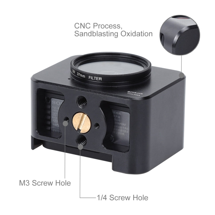 PULUZ Aluminum Alloy Protective Cage + 37mm UV Filter Lens + Lens Sunshade with Screws and Screwdrivers for Sony RX0 / RX0 II(Black) - free shipping - PMC TechLife - Order now!