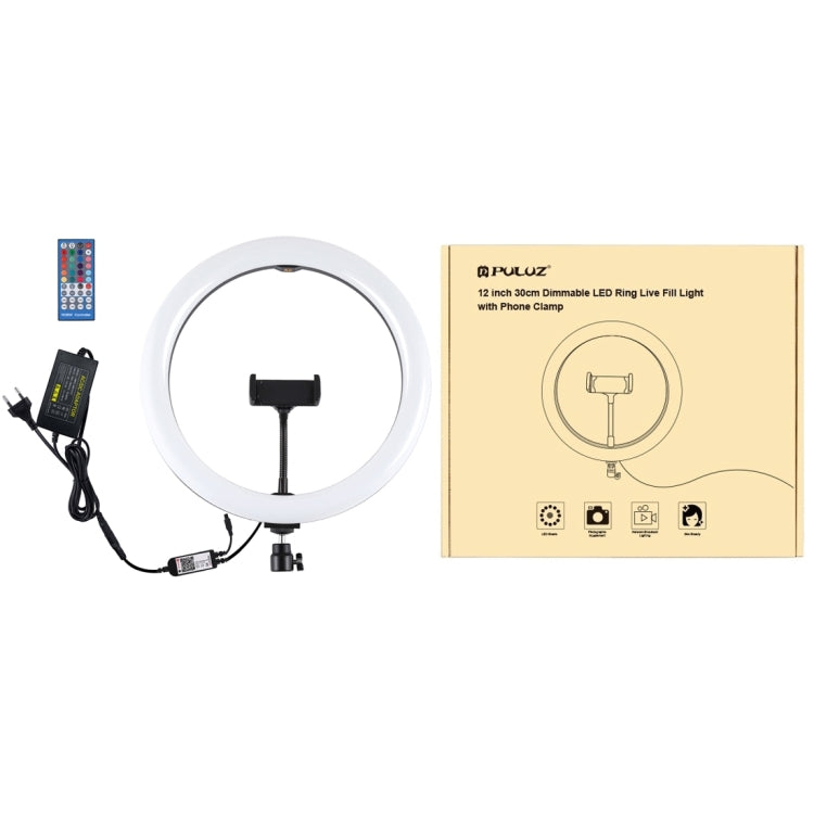 PULUZ 11.8 inch 30cm RGB Dimmable LED Ring Vlogging Selfie Photography Video Lights with Cold Shoe Tripod Ball Head & Phone Clamp (Black)(EU Plug) - Ring Light by PULUZ | Online Shopping South Africa | PMC Jewellery | Buy Now Pay Later Mobicred