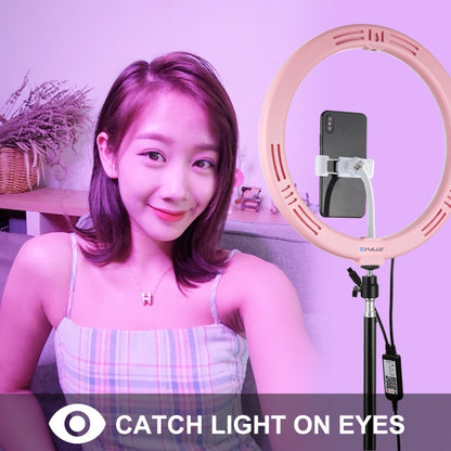 PULUZ 11.8 inch 30cm RGB Dimmable LED Ring Vlogging Selfie Photography Video Lights with Cold Shoe Tripod Ball Head & Phone Clamp (Pink)(AU Plug) - Ring Light by PULUZ | Online Shopping South Africa | PMC Jewellery | Buy Now Pay Later Mobicred