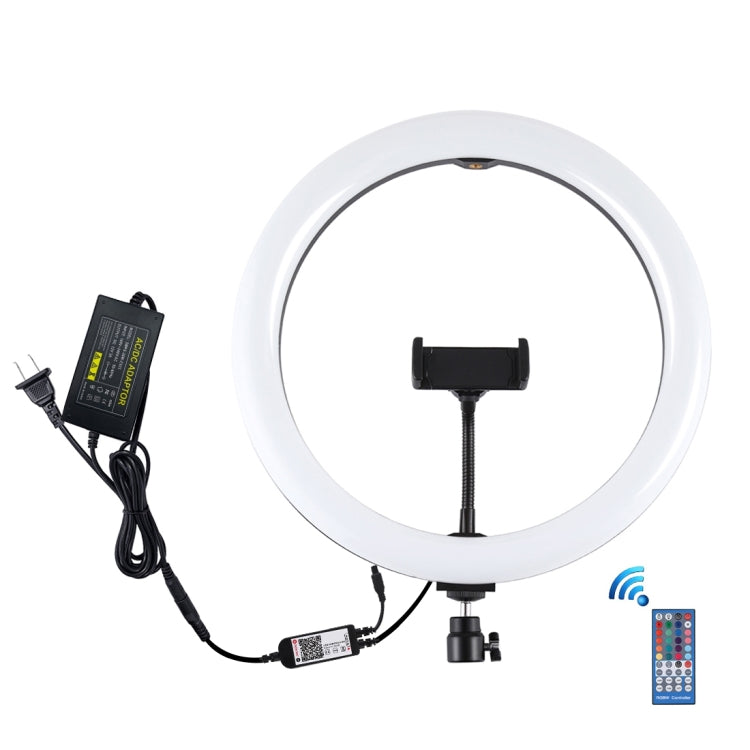 PULUZ 11.8 inch 30cm RGB Dimmable LED Ring Vlogging Selfie Photography Video Lights with Cold Shoe Tripod Ball Head & Phone Clamp (Black)(US Plug) - Ring Light by PULUZ | Online Shopping South Africa | PMC Jewellery | Buy Now Pay Later Mobicred