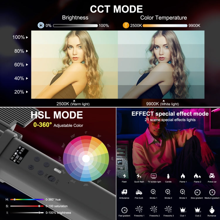 PULUZ 72 LEDs Photo Handheld Stick Light Full Color RGB Fill Light with Barndoor - free shipping - PMC TechLife - Order now!