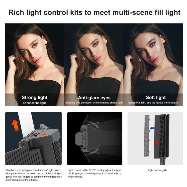 PULUZ 72 LEDs Photo Handheld Stick Light Full Color RGB Fill Light with Barndoor - free shipping - PMC TechLife - Order now!