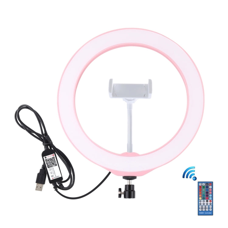 PULUZ 10.2 inch 26cm USB RGBW Dimmable LED Ring Vlogging Photography Video Lights with Tripod Ball Head & Remote Control & Phone Clamp(Pink) - Ring Light by PULUZ | Online Shopping South Africa | PMC Jewellery | Buy Now Pay Later Mobicred