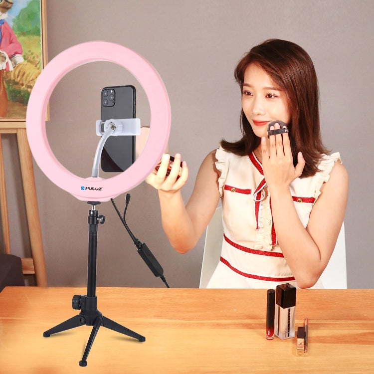 PULUZ 10.2 inch 26cm USB RGBW Dimmable LED Ring Vlogging Photography Video Lights with Tripod Ball Head & Remote Control & Phone Clamp(Pink) - Ring Light by PULUZ | Online Shopping South Africa | PMC Jewellery | Buy Now Pay Later Mobicred