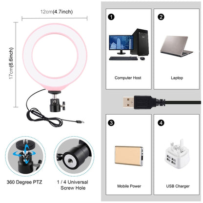 PULUZ 4.7 inch 12cm USB 10 Modes 8 Colors RGBW Dimmable LED Ring Vlogging Photography Video Lights with Tripod Ball Head(Pink) - Ring Light by PULUZ | Online Shopping South Africa | PMC Jewellery | Buy Now Pay Later Mobicred