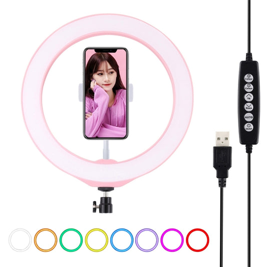 PULUZ 10.2 inch 26cm USB 10 Modes 8 Colors RGBW Dimmable LED Ring Vlogging Photography Video Lights with Cold Shoe Tripod Ball Head & Phone Clamp(Pink) - Ring Light by PULUZ | Online Shopping South Africa | PMC Jewellery | Buy Now Pay Later Mobicred