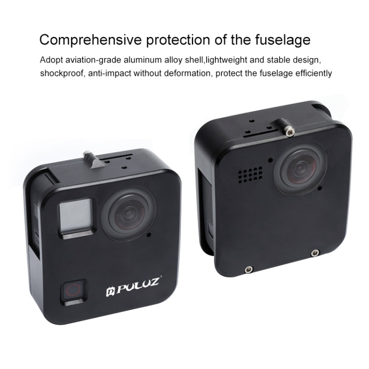 PULUZ for GoPro Fusion Housing Shell CNC Aluminum Alloy Protective Cage with Basic Mount & Lens Caps(Black) - free shipping - PMC TechLife - Order now!