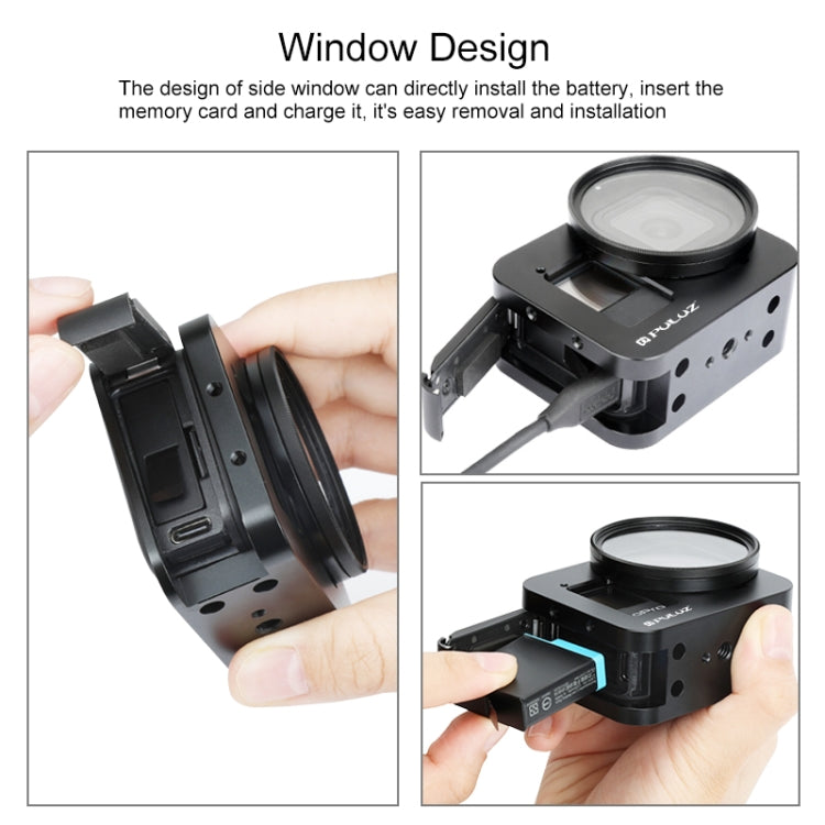 PULUZ Housing Shell CNC Aluminum Alloy Protective Cage with 52mm UV Lens for GoPro HERO8 Black(Black) - Metal Cases by PULUZ | Online Shopping South Africa | PMC Jewellery | Buy Now Pay Later Mobicred