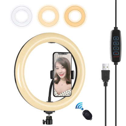 PULUZ 10.2 inch 26cm USB 3 Modes Dimmable Dual Color Temperature LED Curved Diffuse Light Ring Vlogging Selfie Photography Video Lights with Phone Clamp(Black) - Ring Light by PULUZ | Online Shopping South Africa | PMC Jewellery | Buy Now Pay Later Mobicred