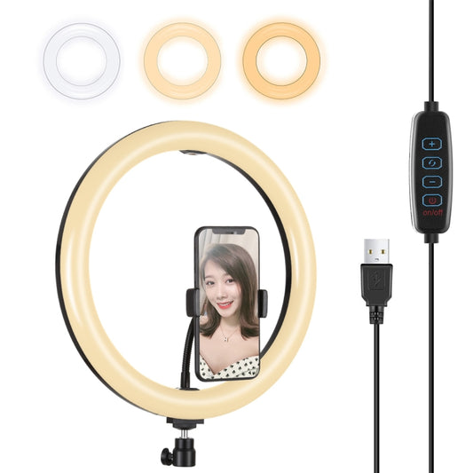 PULUZ 11.8 inch 30cm USB 3 Modes Dimmable Dual Color Temperature LED Curved Diffuse Light Ring Vlogging Selfie Photography Video Lights with Phone Clamp(Black) - Ring Light by PULUZ | Online Shopping South Africa | PMC Jewellery | Buy Now Pay Later Mobicred