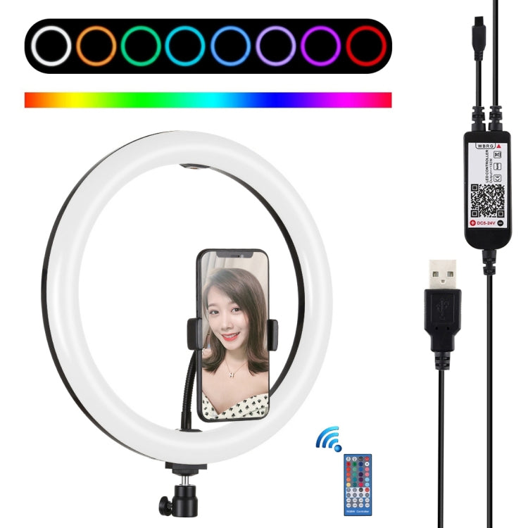 PULUZ 11.8 inch 30cm RGB Dimmable LED Dual Color Temperature LED Curved Diffuse Light Ring Vlogging Selfie Photography Video Lights with Tripod Ball Head & Phone Clamp & Remote Control(Black) - Ring Light by PULUZ | Online Shopping South Africa | PMC Jewellery | Buy Now Pay Later Mobicred