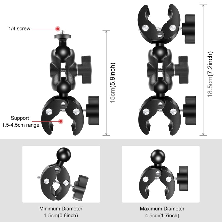 PULUZ Cycling Quick Release Bracket with 150cm Selfie Stick Set, Dual-heads Crab & Single Heads Clamps Handlebar Fixed Mount (Black) - Bicycle Handlebar Mount by PULUZ | Online Shopping South Africa | PMC TechLife | Buy Now Pay Later Mobicred