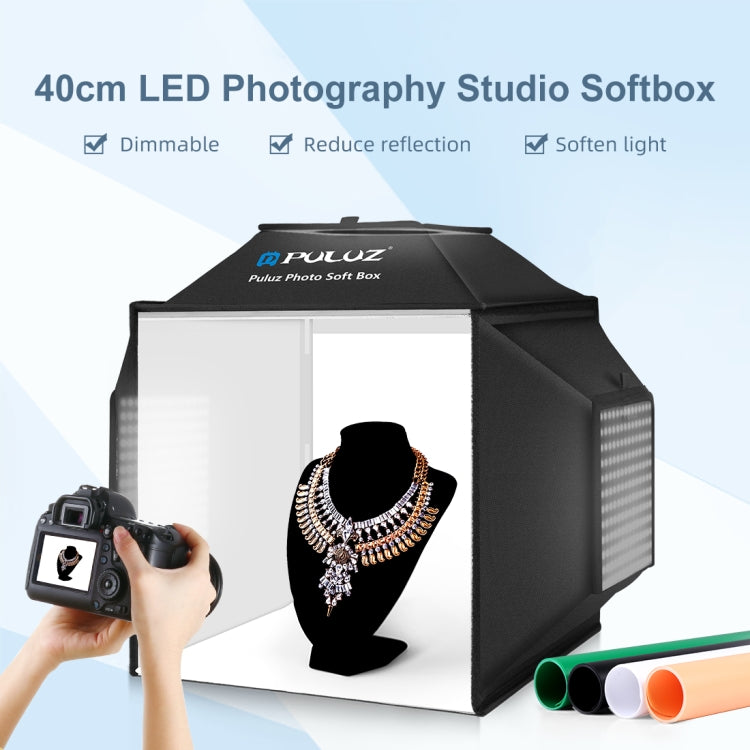 PULUZ 40cm Folding 72W 5500K Studio Shooting Tent Soft Box Photography Lighting Kit with 4 Colors (Black, Orange, White, Green) Backdrops(AU Plug) -  by PULUZ | Online Shopping South Africa | PMC Jewellery