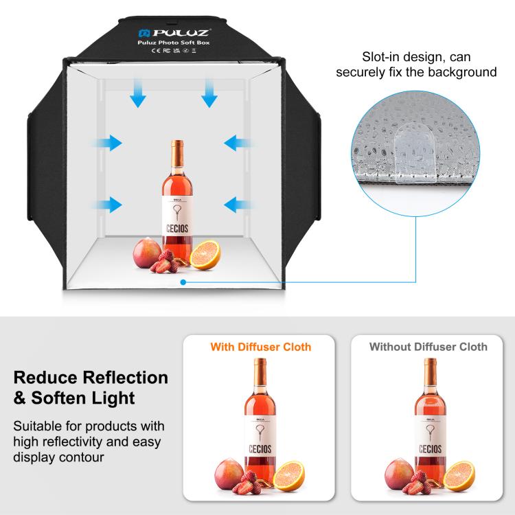 PULUZ 40cm Folding 72W 5500K Studio Shooting Tent Soft Box Photography Lighting Kit with 4 Colors (Black, Orange, White, Green) Backdrops(AU Plug) - free shipping - PMC TechLife - Order now!