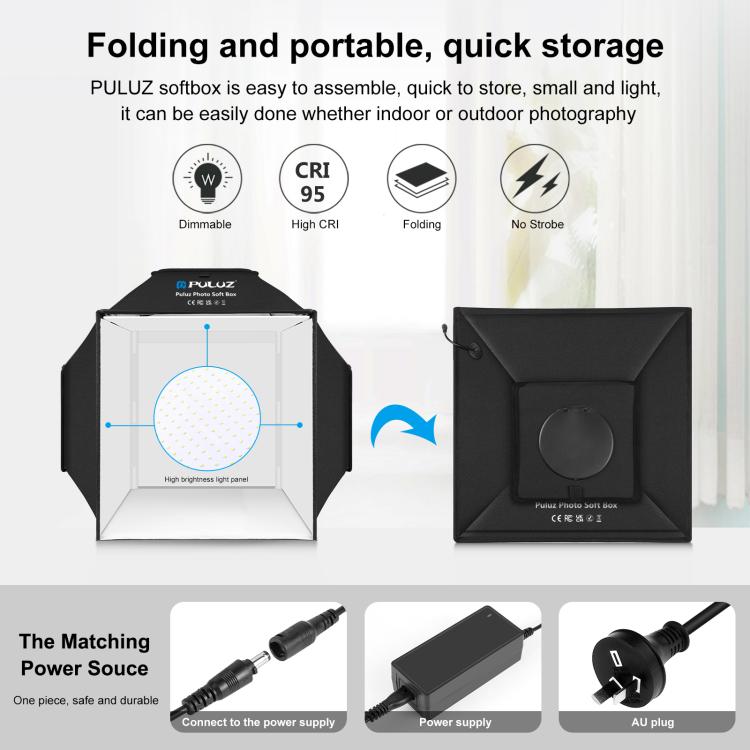 PULUZ 40cm Folding 72W 5500K Studio Shooting Tent Soft Box Photography Lighting Kit with 4 Colors (Black, Orange, White, Green) Backdrops(AU Plug) - free shipping - PMC TechLife - Order now!