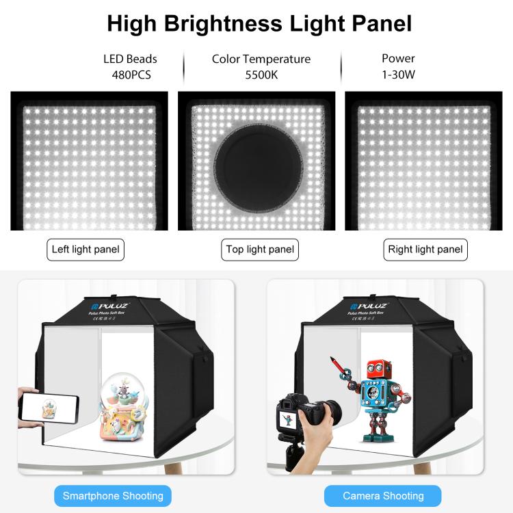 PULUZ 40cm Folding 72W 5500K Studio Shooting Tent Soft Box Photography Lighting Kit with 4 Colors (Black, Orange, White, Green) Backdrops(EU Plug) -  by PULUZ | Online Shopping South Africa | PMC TechLife | Buy Now Pay Later Mobicred