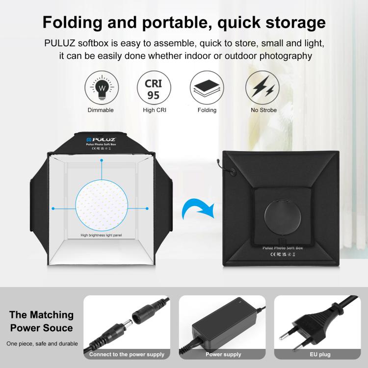 PULUZ 40cm Folding 72W 5500K Studio Shooting Tent Soft Box Photography Lighting Kit with 4 Colors (Black, Orange, White, Green) Backdrops(EU Plug) -  by PULUZ | Online Shopping South Africa | PMC TechLife | Buy Now Pay Later Mobicred