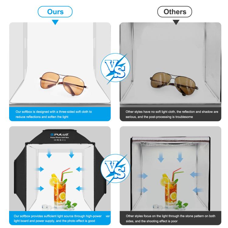 PULUZ 40cm Folding 72W 5500K Studio Shooting Tent Soft Box Photography Lighting Kit with 4 Colors (Black, Orange, White, Green) Backdrops(EU Plug) -  by PULUZ | Online Shopping South Africa | PMC TechLife | Buy Now Pay Later Mobicred