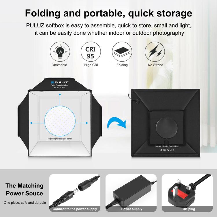PULUZ 40cm Folding 72W 5500K Studio Shooting Tent Soft Box Photography Lighting Kit with 4 Colors (Black, Orange, White, Green) Backdrops(UK Plug) - free shipping - PMC TechLife - Order now!