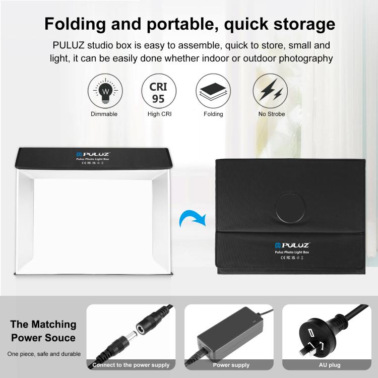 PULUZ Photo Studio Light Box Portable 60 x 40cm Cuboid Photography Studio Tent Kit with 4 Color Backdrops (AU Plug) - free shipping - PMC TechLife - Order now!