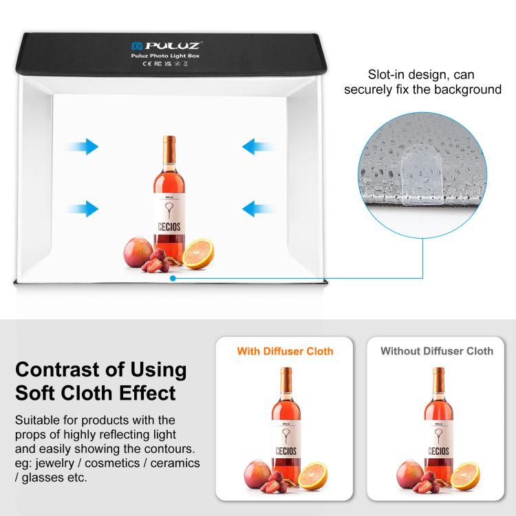 PULUZ Photo Studio Light Box Portable 60 x 40cm Cuboid Photography Studio Tent Kit with 4 Color Backdrops (UK Plug) - free shipping - PMC TechLife - Order now!