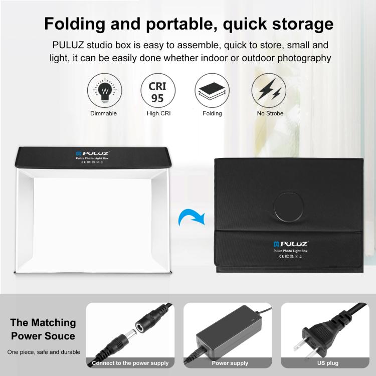 PULUZ Photo Studio Light Box Portable 60 x 40cm Cuboid Photography Studio Tent Kit with 4 Color Backdrops (US Plug) - free shipping - PMC TechLife - Order now!